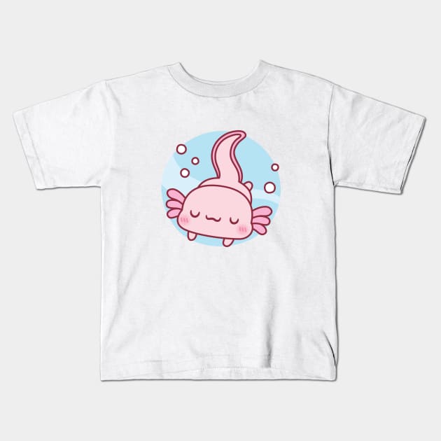 Cute Axolotl Relaxing In The Water Kids T-Shirt by rustydoodle